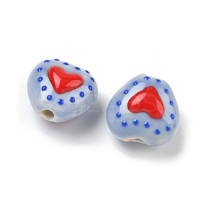 Heart Pattern Handmade Porcelain Enamel Beads PORC-G016-03M-1
