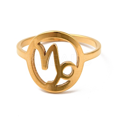 Ion Plating(IP) 201 Stainless Steel Constellations Capricorn Finger Ring for Women RJEW-G266-31G-1