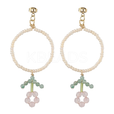 Flower Glass Seed Beads Dangle Earrings EJEW-MZ00148-01-1