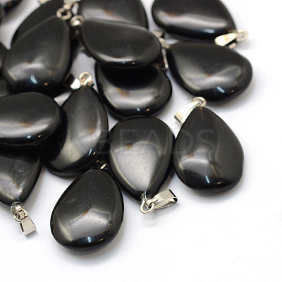 Teardrop Natural Obsidian Pendants G-Q368-28-1