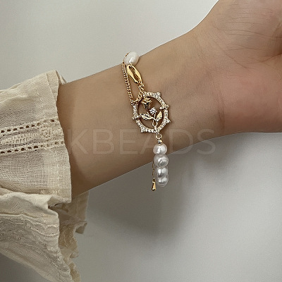 Brass Micro Pave Clear Cubic Zirconia Oval with Tulip Link Bracelets for Women FS-WG76AA2-02-1