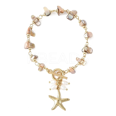 Summer Beach 304 Stainless Steel Starfish Charm OT Bracelets BJEW-JB14373-01-1