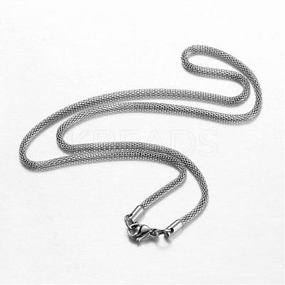 Non-Tarnish 201 Stainless Steel Mesh Chain Necklaces NJEW-G256-01P-1