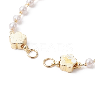Imitation Pearl & Flower Brass Link Chain Bracelet Making AJEW-JB01150-35-1