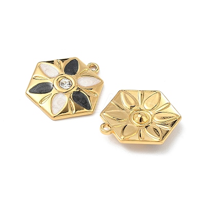 304 Stainless Steel Enamel Rhinestone Flower Pendants STAS-U057-04G-01A-1