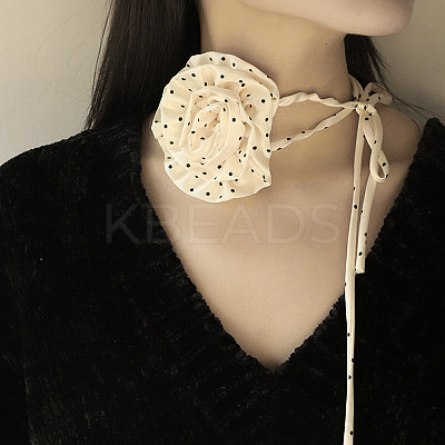 Polka Dot Pattern Fabric Rose Tie Choker Necklaces for Women LS-NJEW-Z022-01A-1