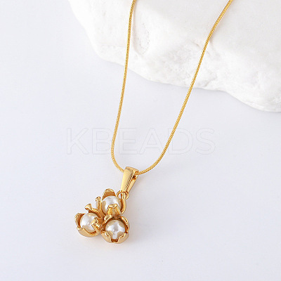 3Pcs Minimalist Stainless Steel Pave Imitation Pearl Triple Round Pendant Necklaces for Women PD0842-1
