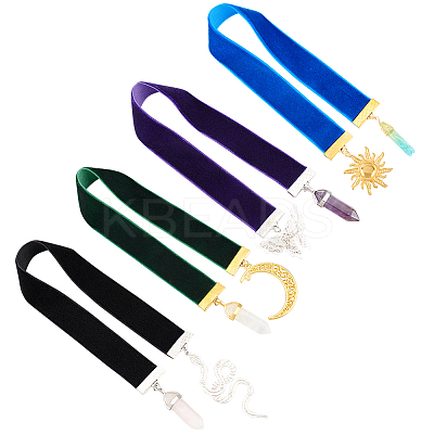 Velvet Bookmarks with Snake/Sun/Butterfly/Moon Charm AJEW-FG0002-62-1
