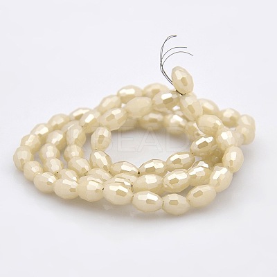Pearl Luster Plated Imitation Jade Glass Faceted Rice Beads Strands GLAA-A030A-PL02-1