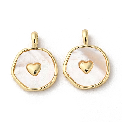 Rack Plating Brass Pendants with Natural Shell X-KK-K332-40G-1