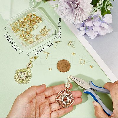 60Pcs 2 Styles Ring & Rectangle Shape Brass Stud Earring Findings DIY-CN0002-59-1