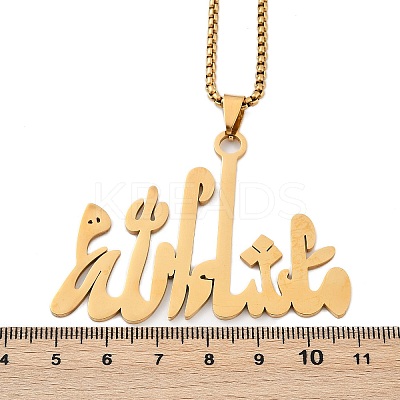 201 Stainless Steel Arabic Pendant Box Chain Necklaces for Women Men NJEW-R013-06G-1