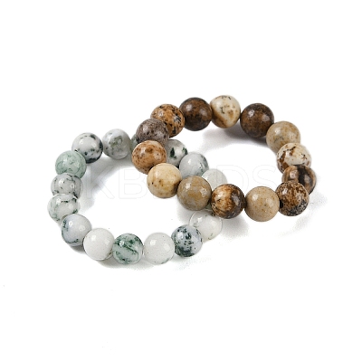 Round Natural & Synthetic Gemstone Beads Stretch Rings for Unisex G-C140-04-1