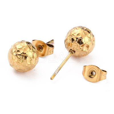 Ion Plating(IP) Textured Round Bead 304 Stainless Steel Stud Earring Findings X-EJEW-O104-01G-1
