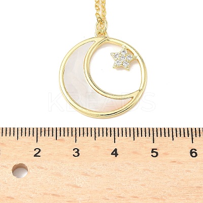 Brass Micro Pave Clear Cubic Zirconia Moon with Star Pendant Necklaces for Women NJEW-S449-02G-1