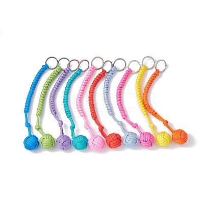 Polyester & Spandex Cord Ropes Braided Wood Ball Keychain KEYC-JKC00588-1