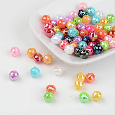 Faceted Colorful Eco-Friendly Poly Styrene Acrylic Round Beads SACR-K001-8mm-M-1
