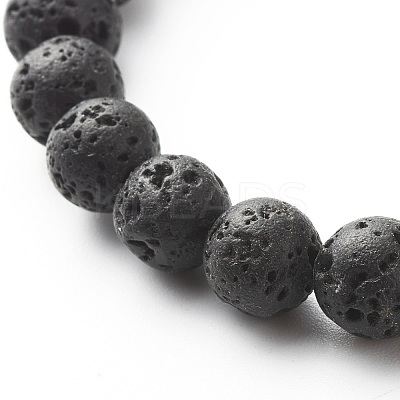 Natural Lava Rock Round Beads Stretch Bracelet BJEW-JB06832-1