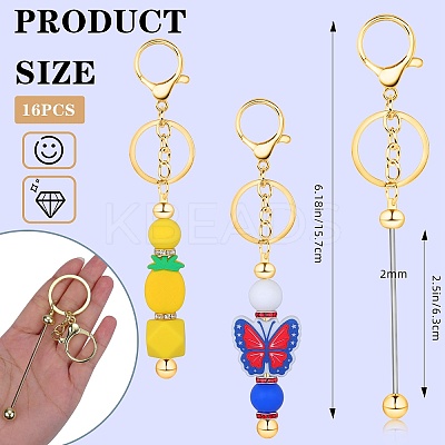 16Pcs Alloy Bar Beadable Keychain for Jewelry Making DIY Crafts KEYC-SZ0001-16G-1
