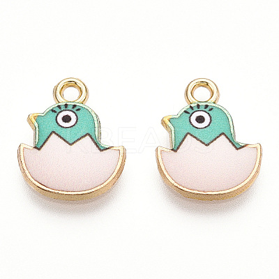 Printed Light Gold Tone Alloy Pendants ENAM-N056-204B-1