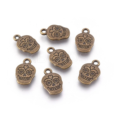 Mexico Holiday Day of the Dead Sugar Skull Tibetan Style Alloy Metal Pendants TIBEP-21061-AB-FF-1