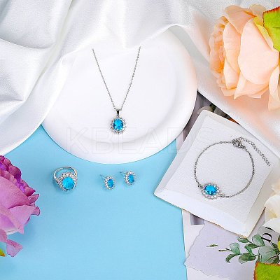 Cubic Zirconia Oval Pendant Necklace & Link Bracelet & Cuff Ring & Stud Earrings SJEW-SZC0001-01D-1