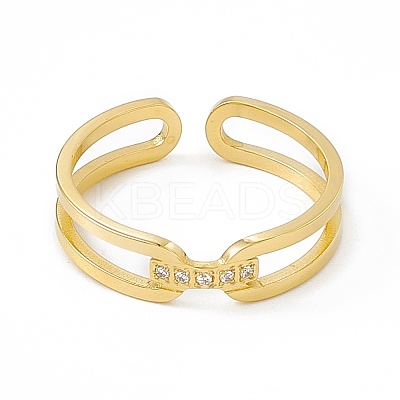 Ion Plating(IP) 304 Stainless Steel Cubic Zirconia Cuff Ring for Women LS-RJEW-C060-27G-1