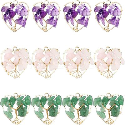 6Pcs 3 Styles Chakra Natural Gmestone Copper Wire Big Pendants FIND-FH0004-66-1