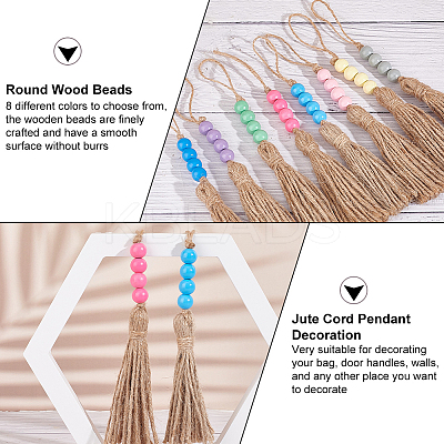 Round Wood Beads Pendant Decoration HJEW-OC00015-1