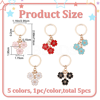 5Pcs 5 Colors Solid Color Sakura Enamel Keychain KEYC-CP0001-16-1