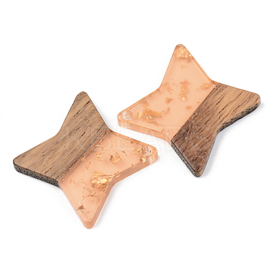 Transparent Resin & Walnut Wood Pendants RESI-S389-011A-B-1