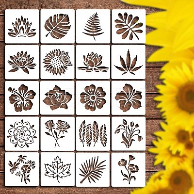 20Pcs Flower and Leaf PET Painting Stencils LS-DIY-D001-03-1