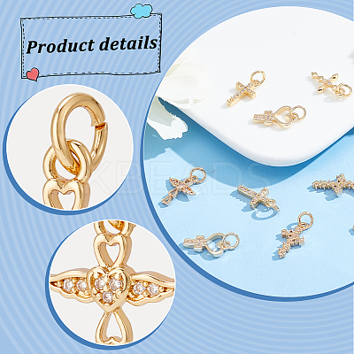 10Pcs 5 Styles Real 18K Gold Plated Brass Micro Pave Cubic Zirconia Pendants KK-PH0006-48-1