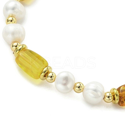 Natural Cultured Freshwater Pearl & Amber Beads Stretch Bracelets for Women BJEW-JB13606-1