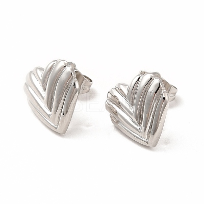 Heart Rack Plating Brass Stud Earrings for Women EJEW-H091-28P-1