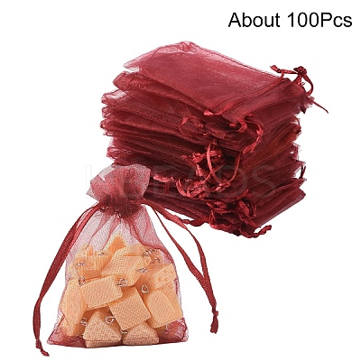 100Pcs Rectangle Organza Gift Drawstring Bags OP-YW0001-03D-1