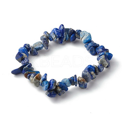 Natural Lapis Lazuli Chip Bead Stretch Bracelets for Children BJEW-JB06388-04-1