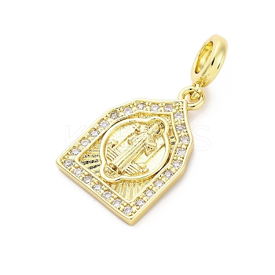 Brass Micro Pave Cubic Zirconia Saint European Dangle Charms KK-D325-27G-05-1