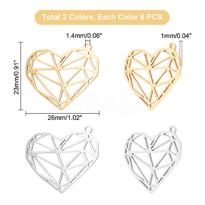 12Pcs 2 Colors 201 Stainless Steel Pendants STAS-DC0010-59-1