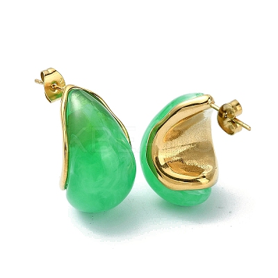 Ion Plating(IP) Golden 304 Stainless Steel Teardrop Stud Earrings EJEW-G375-17G-02-1