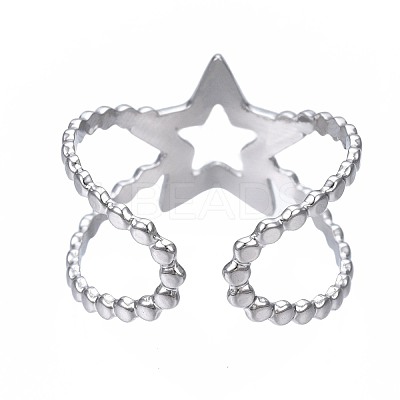 Non-Tarnish 304 Stainless Steel Star Open Cuff Ring RJEW-T023-05P-1