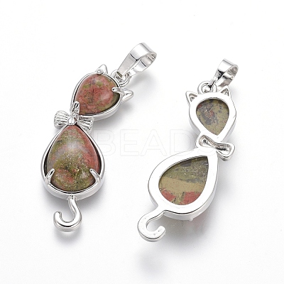 Natural Unakite Kitten Pendants G-J386-E16-1