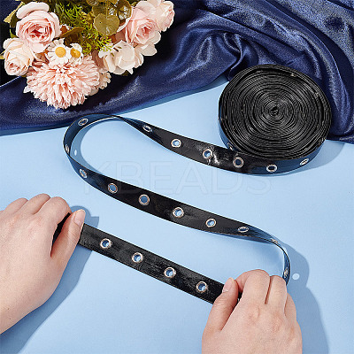 9 Yards Imitation Leather Ribbon with Platinum Plated Alloy Eyelets OCOR-AR0001-64A-1