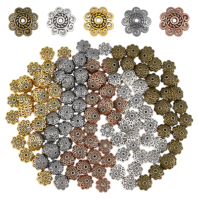 300Pcs 5 Styles Tibetan Style Bead Caps FIND-DC0003-90-1