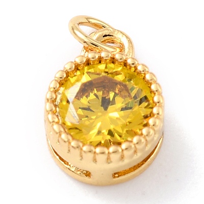 Real 18K Gold Plated Brass Inlaid Cubic Zirconia Charms ZIRC-L100-081G-02-1