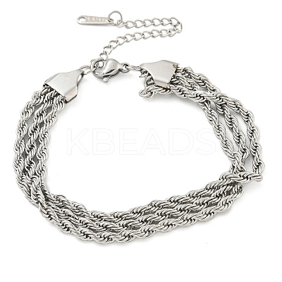Non-Tarnish 304 Stainless Steel 3-Strand Rope Chain Bracelets for Women LS-BJEW-G707-02P-1