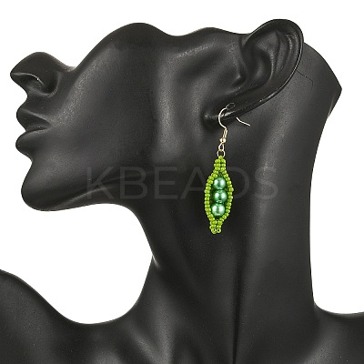 304 Stainless Steel Glass Seed Beads Pea Dangle Earrings EJEW-MZ00557-1