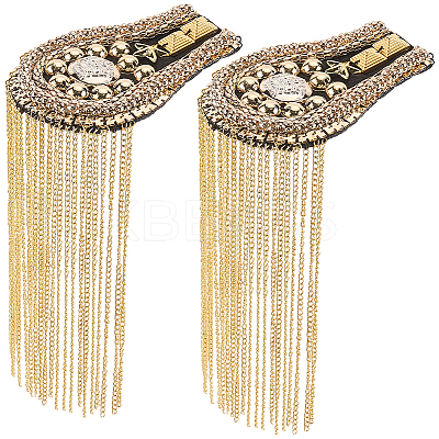 2Pcs Felt & Iron & Rhinestone Tassel Epaulette AJEW-CN0007-74B-G-1