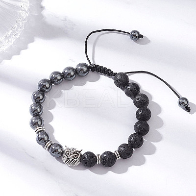 Non-Magnetic Synthetic Hematite & Natural Lava Rock Beads Braided Bead Bracelets BJEW-JB12611-02-1