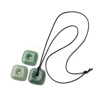 Natural Green Aventurine Square Pendants Black PU Leather Cord Necklaces NJEW-K285-01B-1